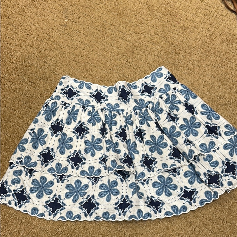 Agua Bendita Blue and White Tiered Skater Mini Skirt